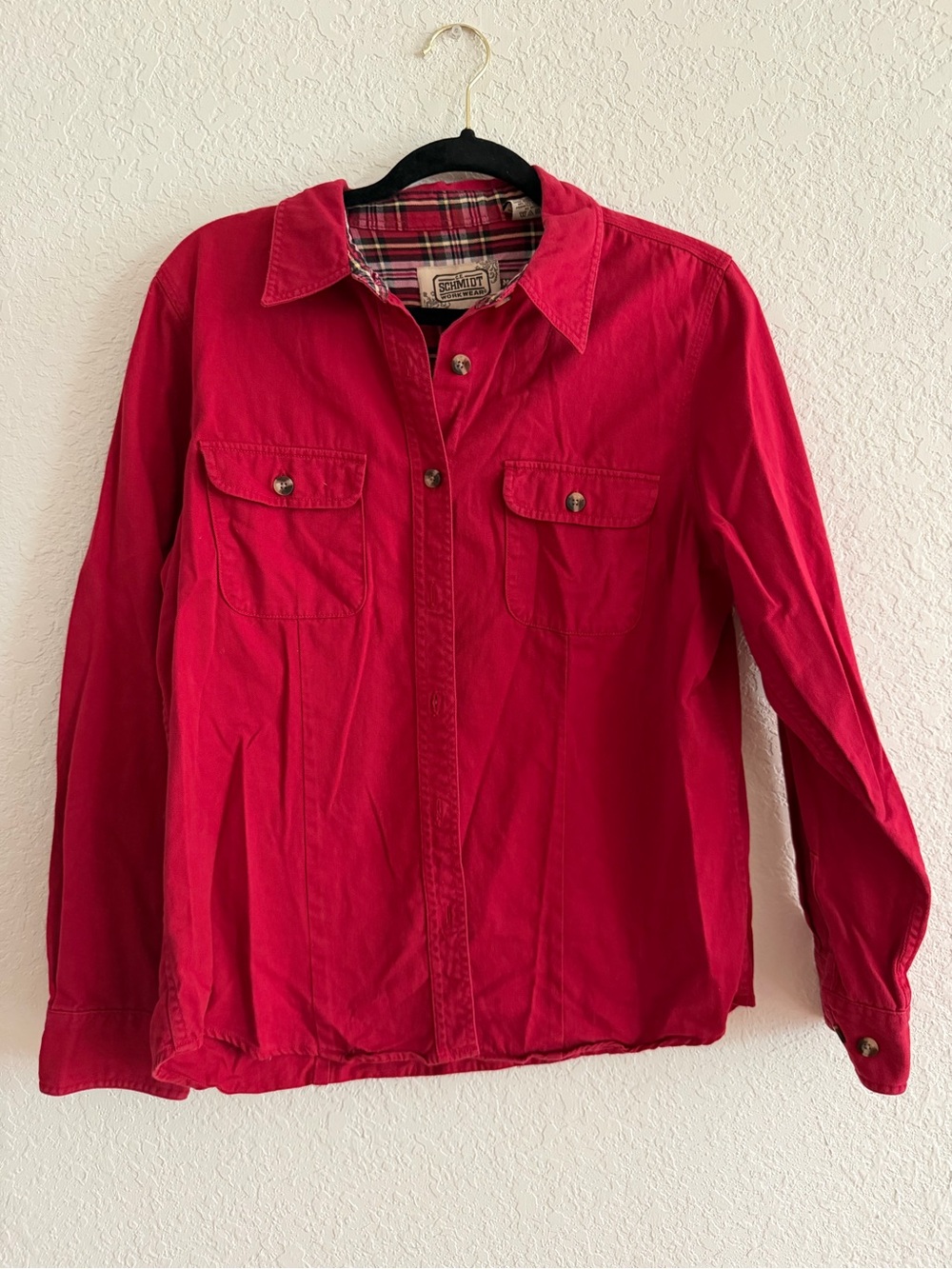 CE Schmidt Womens Top Medium Red Long Sleeve Workwear Button Up
